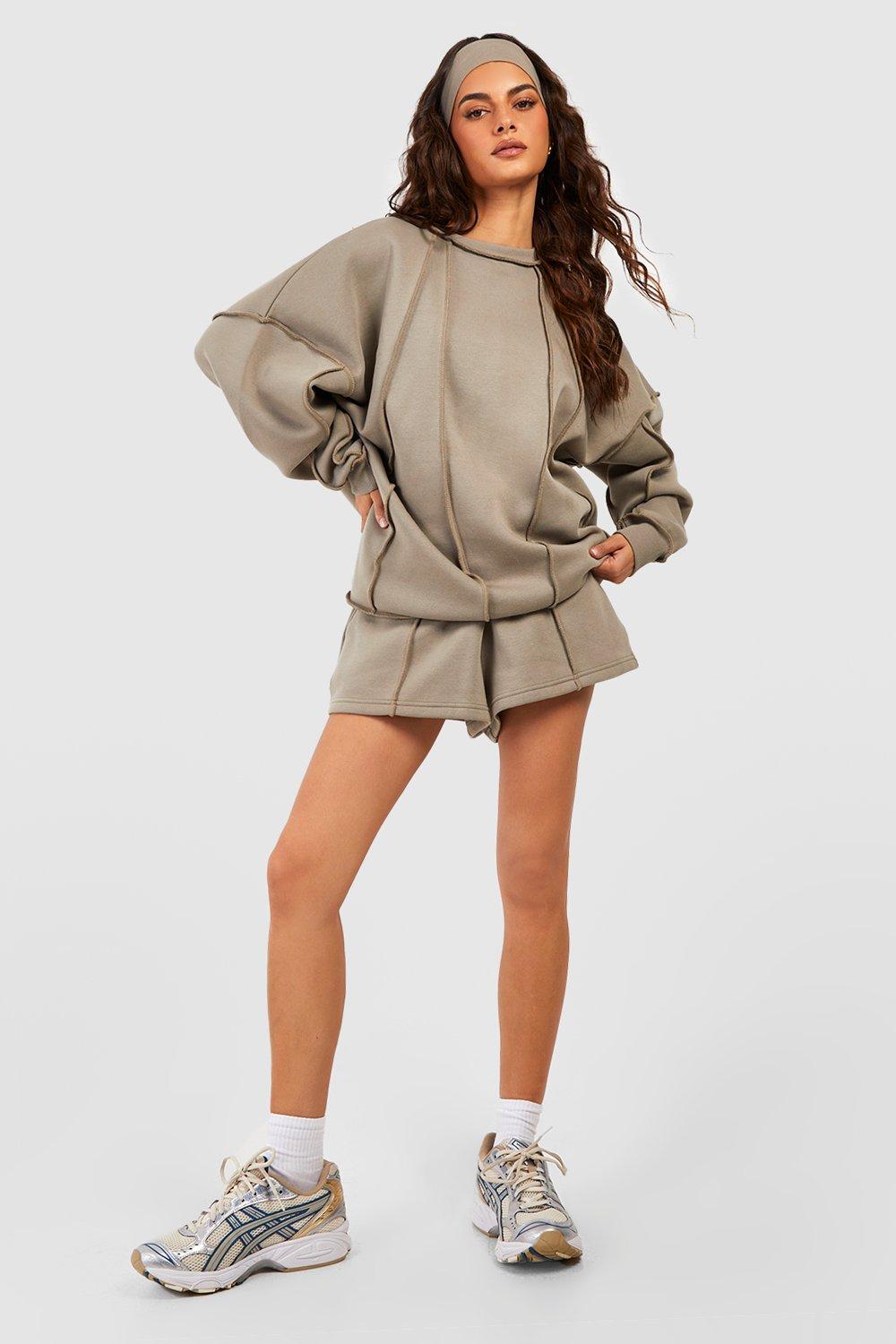 Exposed Seam Detail Oversized Sweat Shorts boohoo IE